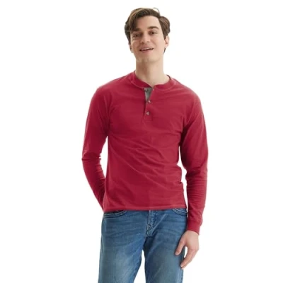 Afbeelding van Hanes Heren=T shirts, BeefyT Henley katoenen herenshirts met lange mouwen, XXL