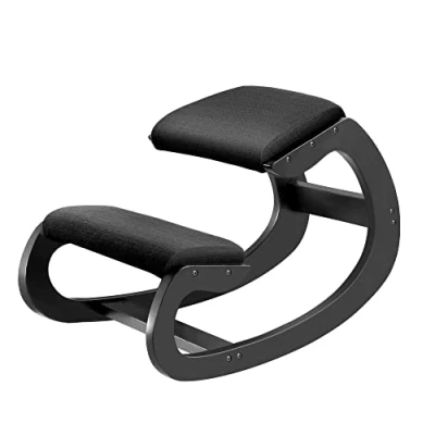 Afbeelding van Predawn Ergonomische kniestoel voor zitcorrectie, kniekruk, kruk thuis, meditatie, houten en linnen kussen, rugpijn, nekpijn, verlichting lichaamshouding (zwart)