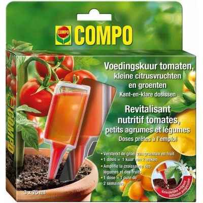 Afbeelding van COMPO Voedingskuur Tomaten versterkt de groei van groenten en fruit werking 3 weken gebruiksklare dosissen doosje x 75 ml