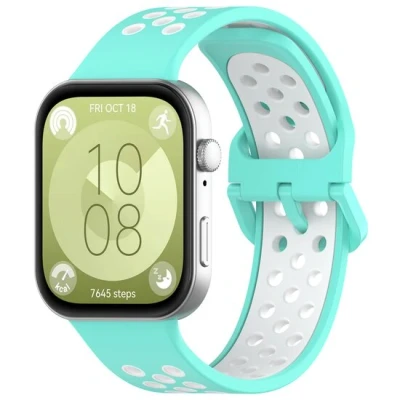 Afbeelding van Tweekleurige siliconen band Turquoise met wit Huawei Fit 3
