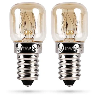 Afbeelding van HEITECH Ovenlamp, set van 2, 15 W, E14, hittebestendig tot 300 graden voor oven, grilloven, magnetron, ovenlamp met T22 capsule en 2100 K