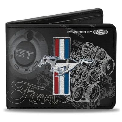 Afbeelding van Gesp naar beneden Unisex&#039;s Portemonnee Mustang Tri bar Stripe/gt Motor Blauwdruk Bi Fold