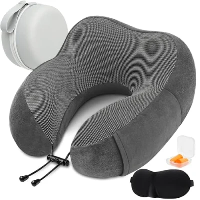 Afbeelding van Reiskussen, neksteunkussen van traagschuim, reis nekkussen, vliegtuigkussen, autohoofdsteun, ergonomisch kussen, wasbare klimop, grijs