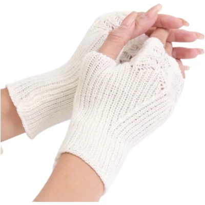 Afbeelding van Winkrs© Vingerloze Handschoenen dames Polswarmers Wit Acryl Warme handen in de winter