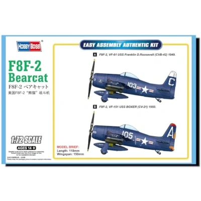 Afbeelding van 1:72 HobbyBoss 87269 F8F 2 Bearcat Plane Plastic Modelbouwpakket
