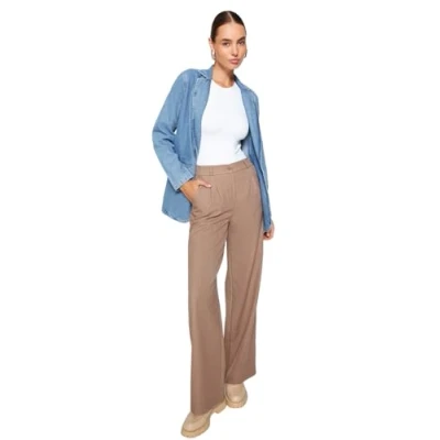 Afbeelding van Trendyol Beige Wijde Pijpen/Wijd Geplooide Geweven Broek Tweeaw22Pl0475