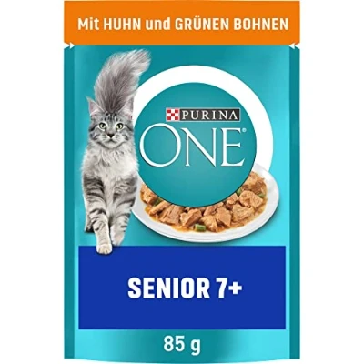 Afbeelding van PURINA ONE Senior 7+ Kattenvoer, nat, delicate stukjes in saus met kip, verpakking van 26 stuks (26 x 85 g)