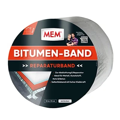 Afbeelding van MEM Bitumen tape, zelfklevende afdichtingstape, UV bestendige beschermfolie, dikte: 1,5 mm, afmetingen: 10 cm x m, kleur: aluminium