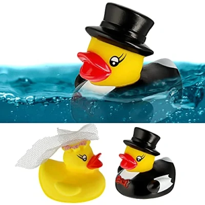 Afbeelding van Badeend bruidspaar H5cm gele eenden bruidegom badspeelgoed bruiloft cadeau