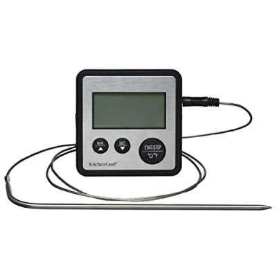 Afbeelding van KitchenCraft Digitale Kookhermometer en Keukentimer met Sonde voor Vlees, Suiker, Jam Meer