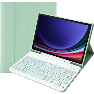Afbeelding van Case2go Bluetooth Toetsenbord geschikt voor Samsung Galaxy Tab S9/S9 FE (2023) Met stylus pen houder QWERTY Keyboard case Mint Groen