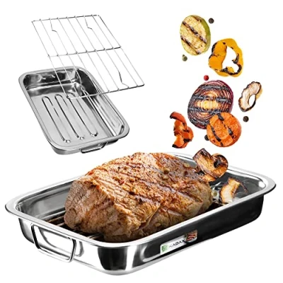 Afbeelding van KADAX Braadvorm met roest, braadpan van roestvrij staal, vierkante pan inzetstuk, in 4 verschillende maten, roosterrooster voor oven, ovenvorm (35x26x6cm zilver)