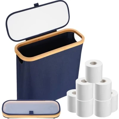 Afbeelding van BAM BOO BOX Toiletpapier Opberger van Bamboe Houder Standaard Badkamer Organizer
