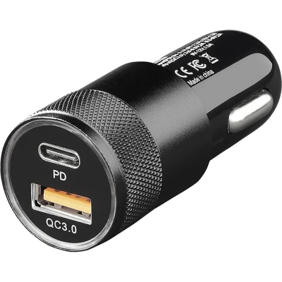 Afbeelding van Dubbele USB Snellader Type A + C 12/24V 3100mA Universele Autolader