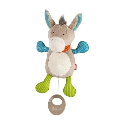Afbeelding van SIGIKID Minimuziekdoos, ezel, knuffeldier met muziekdoos, zachte melodie om in slaap te vallen, speelwerk vervangbaar, voor baby&#039;s en kinderen vanaf de geboorte, artikelnummer 42891, meerkleurig 20 cm