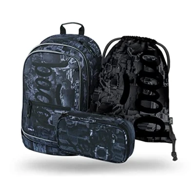Afbeelding van Baagl Schoolrugzak set 3 delig, schooltas voor basisschool, volksschool, rugzak met borstband, ergonomische schooltas, Technic, Schooltassenset