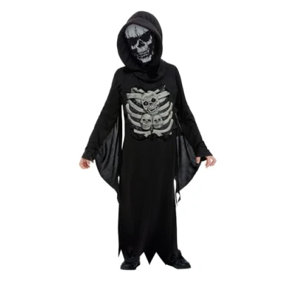 Afbeelding van SMIFFYS Zwart en grijs skelet reaper kostuum voor kinderen 128/140 (7 9 jaar) Kinderkostuums