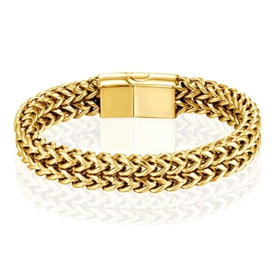 Afbeelding van LGT JWLS Heren Armband Dubbele Curb Chain van Edelstaal, Goud 23cm