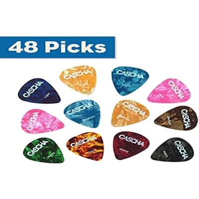 Afbeelding van CASCHA gitaar Picks 48 delige set plectrum voor akoestische elektrische ukelele bas hoogwaardige plectrums in 3 verschillende diktes van slijtvast celluloid gitaarplectrumset