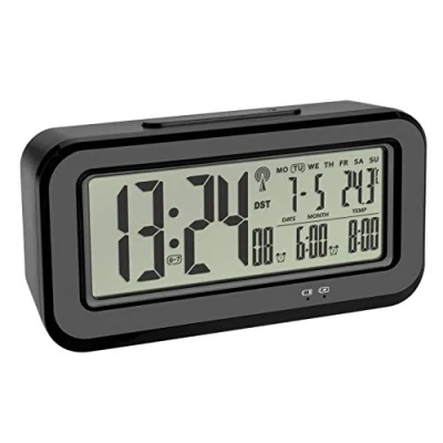 Afbeelding van TFA Dostmann zendergestuurde wekker Boxx, 60.2554.01, met thermometer, instelbaar wekritime, datum, weekdag en binnentemperatuur, achtergrondverlichting, zwart, (l) 142 x (b) 45 (h) 73 mm