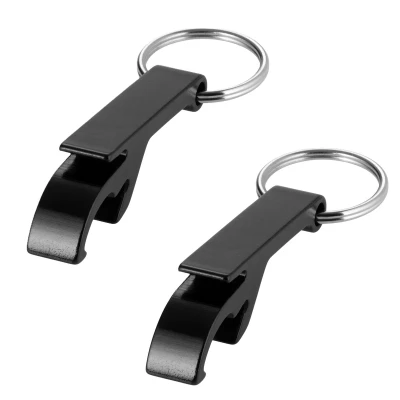 Afbeelding van 4x zwarte relatiegeschenk flesopener sleutelhanger zwart Sleutelhangers
