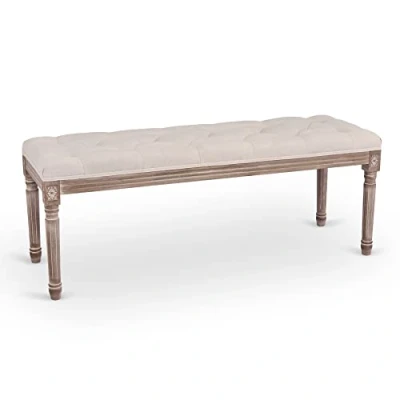 Afbeelding van VONLUCE bank, klassiek ontwerp, gestoffeerde bank in stof, linnen en massief hout, voor slaapkamer, eetkamer, woonkamer, hal, piano (120 x 40 46 cm)