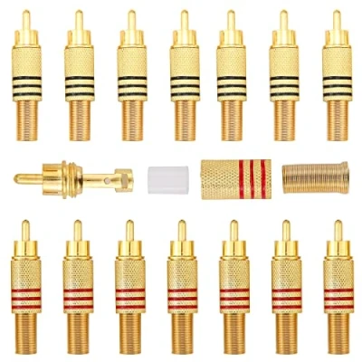 Afbeelding van Greluma 14 St Vergulde RCA stekkerconnectoren, mannelijke audio video adapters voor coaxkabel