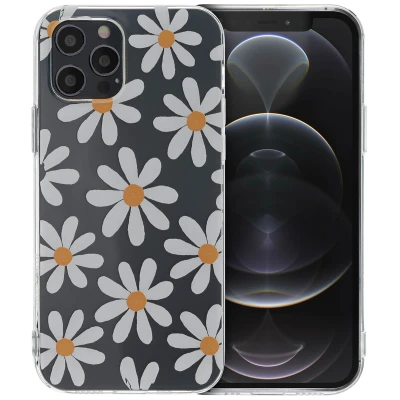 Afbeelding van Apple iPhone 12 Hoesje Siliconen en TPU (zacht) iMoshion Softcase/Backcover Daisy Flower Telefoonhoesje