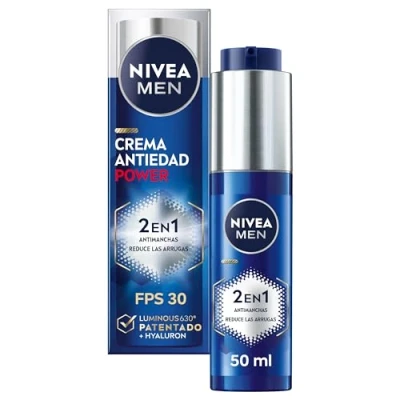 Afbeelding van NIVEA MEN POWER 2 in 1 Anti Flecken und Falten Feuchtigkeitscreme, Aging Gesichtscreme mit FP30 Schutz, Sonnencreme Luminous 630 Hyaluronsäure, 50 ml