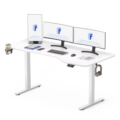 Afbeelding van FLEXISPOT QS1 PRO Elektrisch sta Bureau Hoogteverstelbaar Zit Thuiskantoor/Studiekamer​ met Bekerhouder &amp; Haken 4 stands geheugenmodule (160x75 cm) Wit