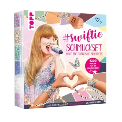 Afbeelding van Swiftie Schmuckset &quot;Make the friendship bracelets&quot;: Anleitungen und Material für 30 Armbänder. Über 1000 Perlen in verschiedenen Farben Buchstabenperlen