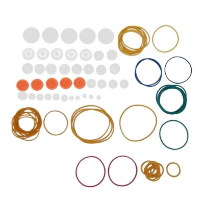 Afbeelding van 84 stks Transmissie Riemschijf Set 2mm Asdiameter Plastic Versnellingen Katrol As Riem Worm Rack DIY Gear Assortiment Accessoires voor Model Speelgoed Projecten