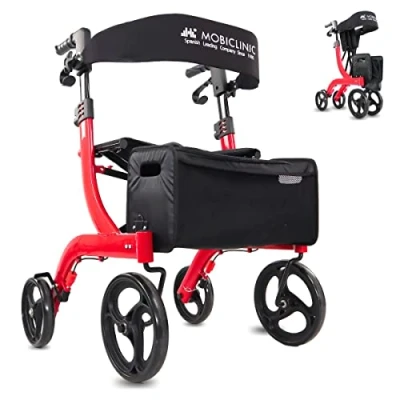 Afbeelding van Mobiclinic® PRO Invicto Rollator lichtgewicht Met één hand opvouwbaar Grote wielen Dubbel remsysteem All terrain mand Gewatteerde zitting en rugleuning In hoogte verstelbaar