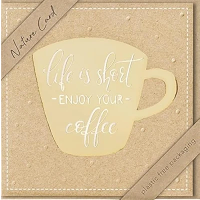 Afbeelding van bsb Life is short, enjoy your koffiekaart, kaart met leuk motief, duurzame envelop, cadeau beste vriendin en vriend, liefde vriendschap, 15,5 x cm