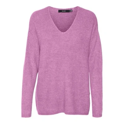 Afbeelding van Vero Moda Vmcrewlefile Ls V hals Blouse Noos dames Gebreide trui,fuchsia pink/Detail: melange,S