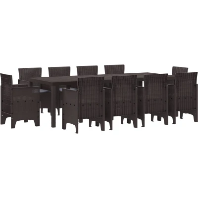 Afbeelding van vidaXL 11 delige tuin eetset met kussens bruin poly rattan