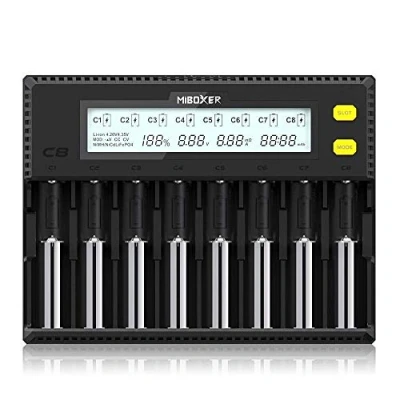 Afbeelding van 18650 acculader, 8 Bay MiBOXER acculader met LCD display, automatische snellading Li Ion LiFePO4 Ni MH Cd AA AAA C 21700 26650 13650 16340 18350 18700 RCR123