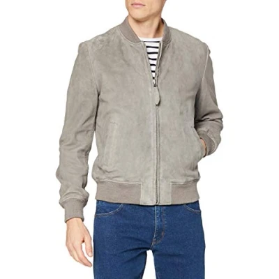 Afbeelding van Schott NYC Bomber Suede leren jassen voor heren, Grijs (Lichtgrijs), XL