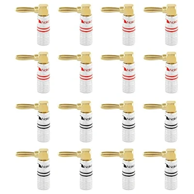 Afbeelding van Nakamichi Excel serie 24 karaats vergulde banaanstekker 12 AWG 18 Maat 4 mm Luidsprekers Versterker Hi Fi AV Stereo Home Theater Audio Draad Kabel Schroefconnector (16 stuks (8 paar), haaks)