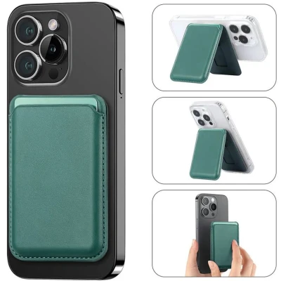 Afbeelding van Casemania Portemonnee Pasjeshouder Groen Wallet Case Geschikt voor MagSafe Magnetische Kaarthouder met Standaard iPhone 12/13/14/15/16/Plus/Pro/Pro Max