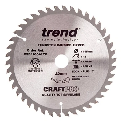 Afbeelding van Trend Hout Draadloos ATBR cirkelzaagblad, 165mm diameter, 20mm Boring, 42 tanden, TCT, 1.9mm Kerf, +10 haak, CSB/16542TD