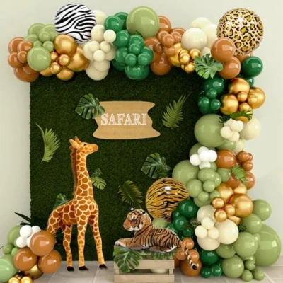 Afbeelding van Groene ballonboog kit 127 stuks jungle safari feestdecoraties met saliegroene ballonnen, bruine ballon, wilde verjaardagsdecoraties voor themafeestdecoraties, babyborrel, verjaardagsdecoratie