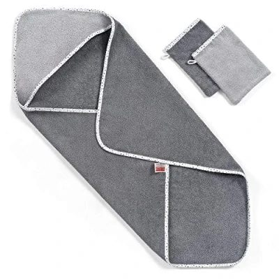 Afbeelding van Baby Handdoek met Capuchon 80x80cm Badcape voor Zuigelingen, Baby’s, Peuters, Kleuters en Kinderen Badhanddoek inclusief 2 Washandjes Oeko Tex Gecertificeerd 100% Katoen Grijs