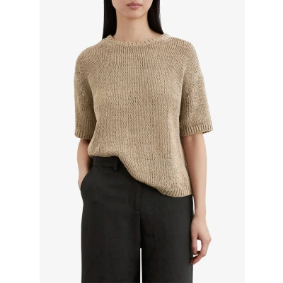 Afbeelding van Marc O&#039;Polo dames Fijngebreide pullover met boothals in de kleur Zand, maat: S