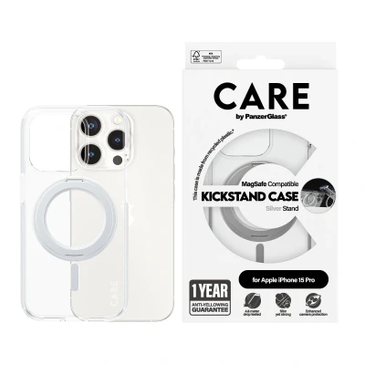 Afbeelding van CARE by PanzerGlass Feature Case Transparant w. Zilver Kickstand &amp; MagSafe iPhone15 Pro