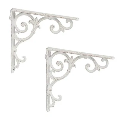 Afbeelding van Relaxdays plankdragers antiek, 2 stuks M, schapdragers gietijzers, antieke ornamenten, planksteunen, vintage, wit