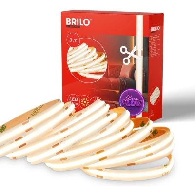 Afbeelding van Briloner COB LED Strip 3m 2318480 Warm Wit licht Zelfklevend Inkortbaar Dimbaar Afstandsbediening