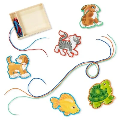 Afbeelding van Melissa &amp; Doug Knutselset om te leren: Huisdieren 5 Houten rijgpanelen en bijpassende veters kralen Puzzel Montessori speelgoed 3 jaar Cadeau voor jongens meisjes