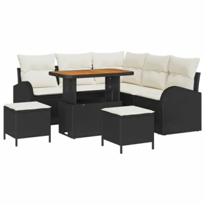 Afbeelding van vidaXL 8 delige Tuin Sofa Set met Kussens Zwart Poly Rattan Acacia