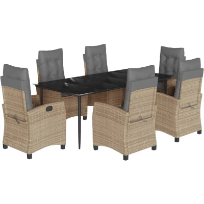 Afbeelding van vidaXL 7 delige Tuinset met kussens poly rattan gemengd beige